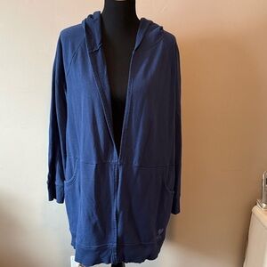 Life Is Good Blue Hooded Open Front French Terry Beyond the Hip Cardigan Jacket